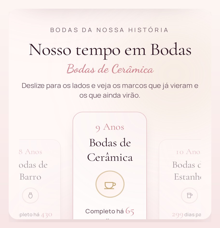 Recorte da seção Bodas na experiência real, com o marco do casal em destaque